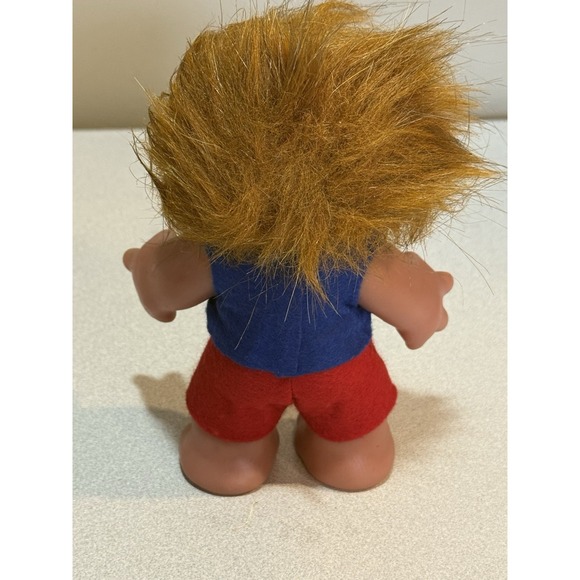TROLL DOLL Thomas Dam Denmark Vintage 1988 Golden Brown Hair Blue Top Red Shorts - Picture 2 of 5